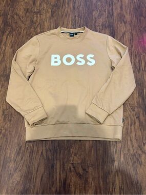 BOSS Tan Crewneck Sweatshirt with White Logo LARGE